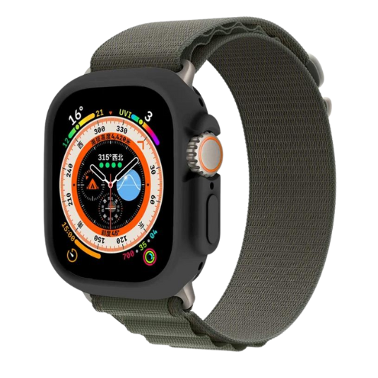 guscio protettivo trasparente gommato per apple watch ultra montato