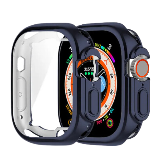 guscio protettivo blu con vetro incorporato per apple watch ultra