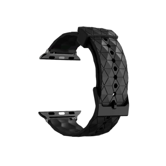 Cinturino Apple Watch in silicone a trama esagonali nero dettaglio