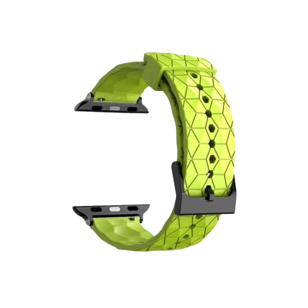 Cinturino Apple Watch in silicone a trama esagonali giallo fluo dettaglio