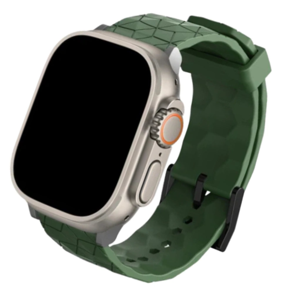 Cinturino Apple Watch in silicone a trama esagonali verde militare