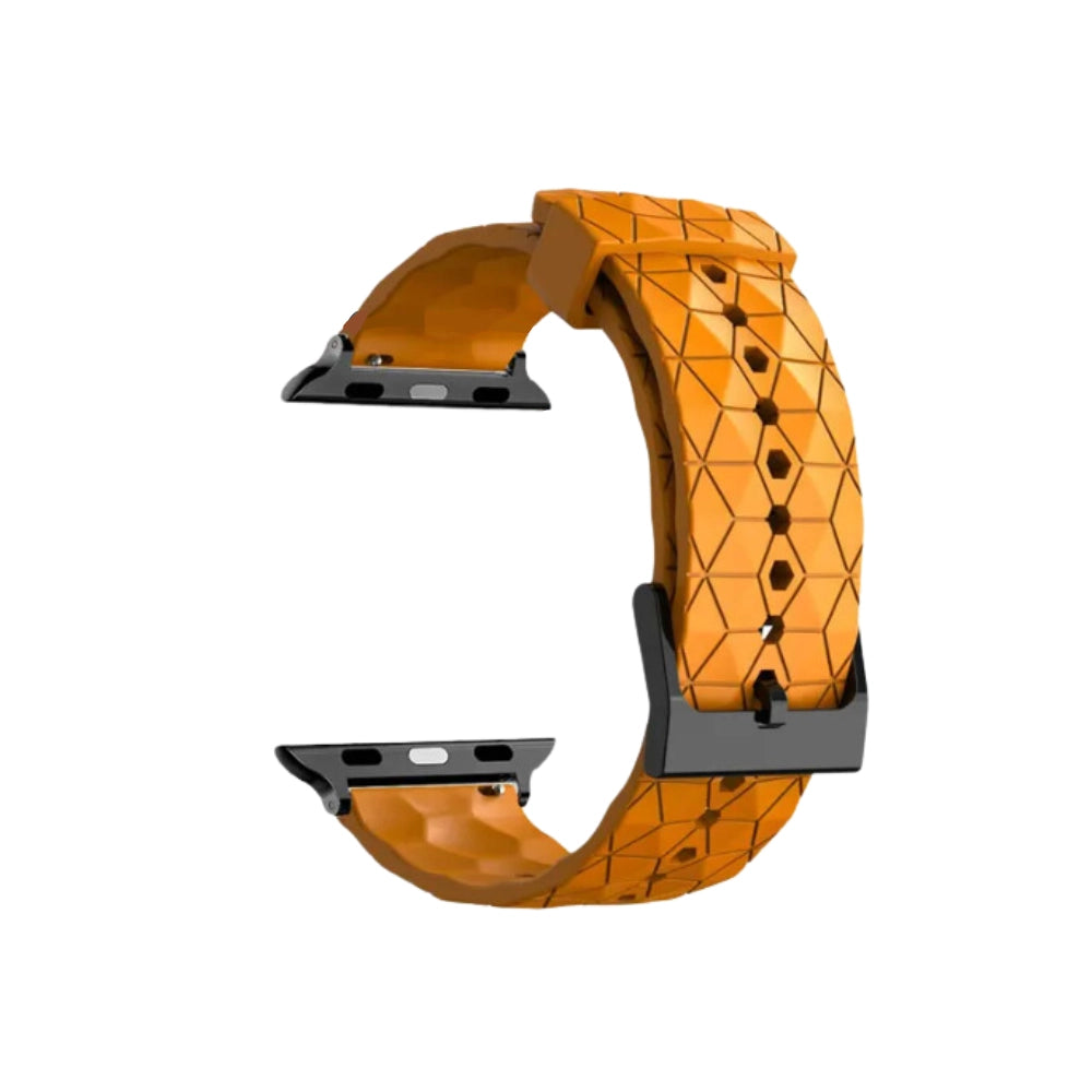 Cinturino Apple Watch in silicone a trama esagonali arancione dettaglio