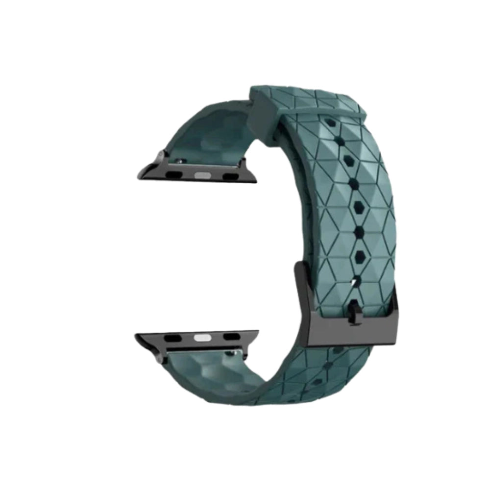 Cinturino Apple Watch in silicone a trama esagonali verde pino dettaglio