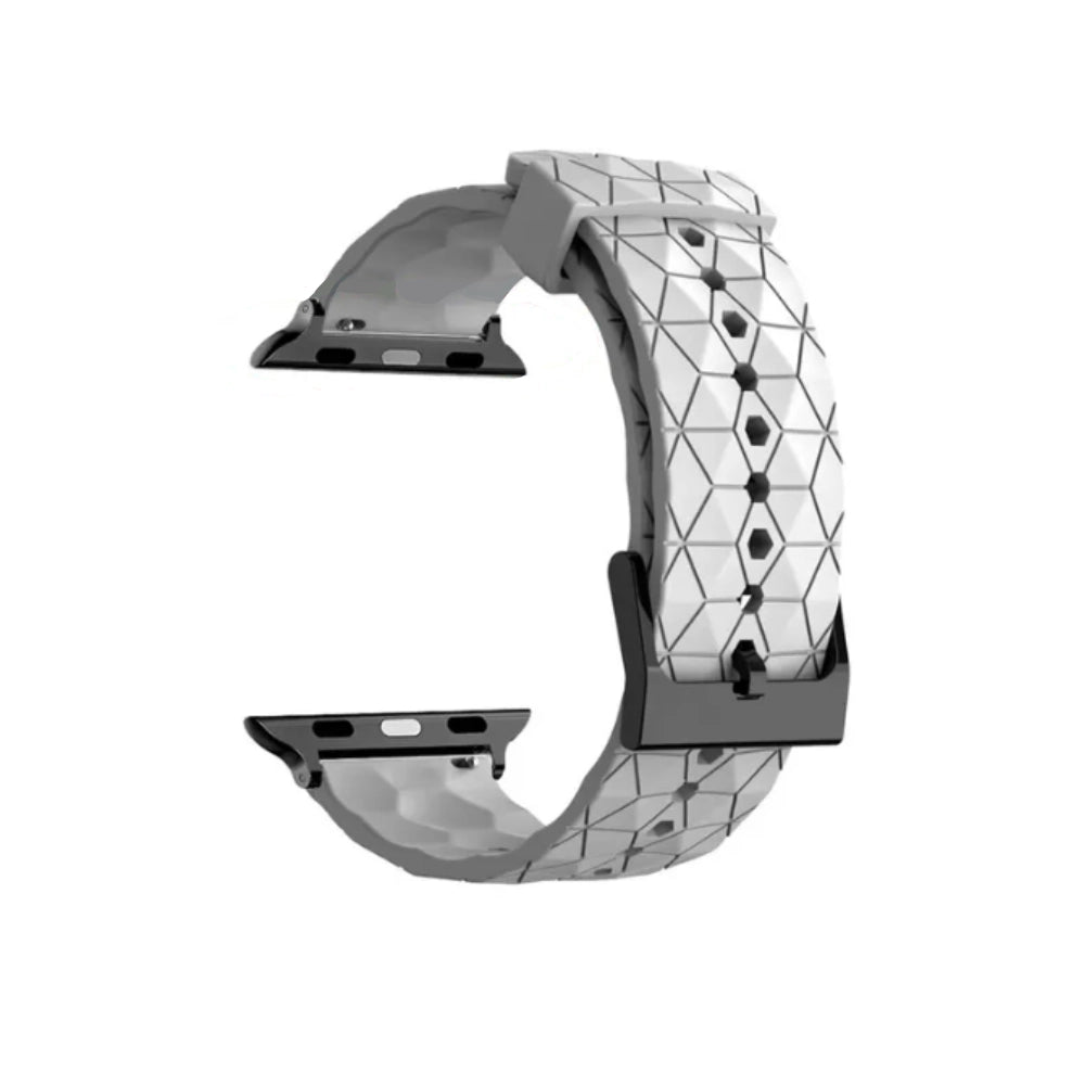 Cinturino Apple Watch in silicone a trama esagonali bianco dettaglio