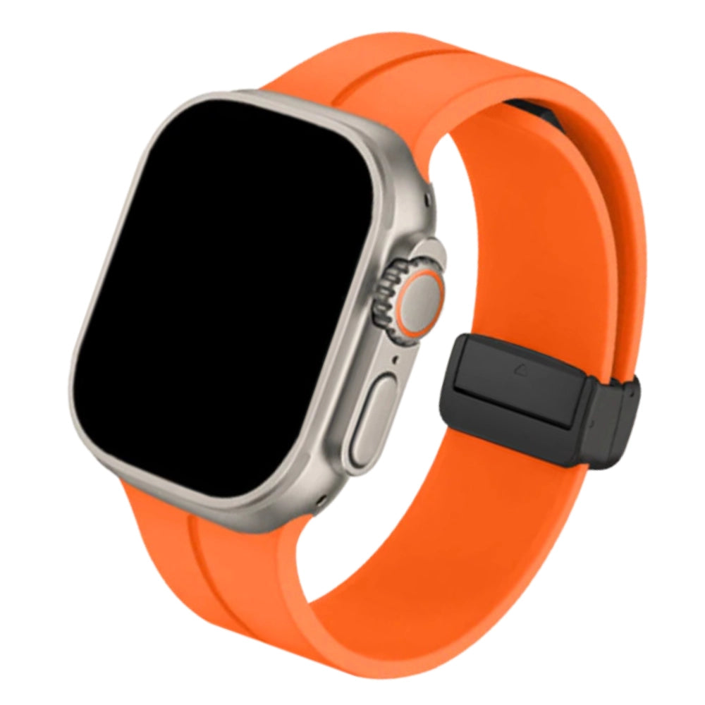 Cinturino Apple Watch in silicone arancione con chiusura magnetica