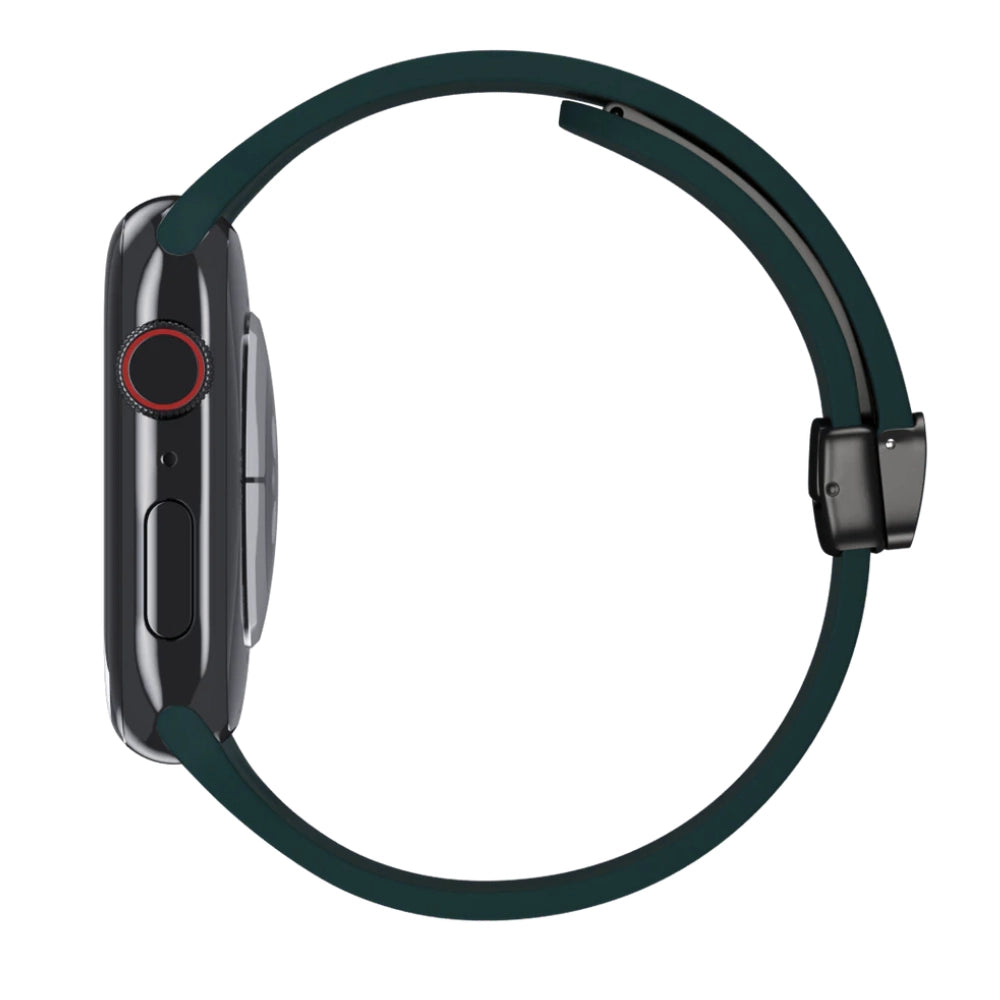 Cinturino Apple Watch in silicone verde pacifico con chiusura magnetica vista laterale