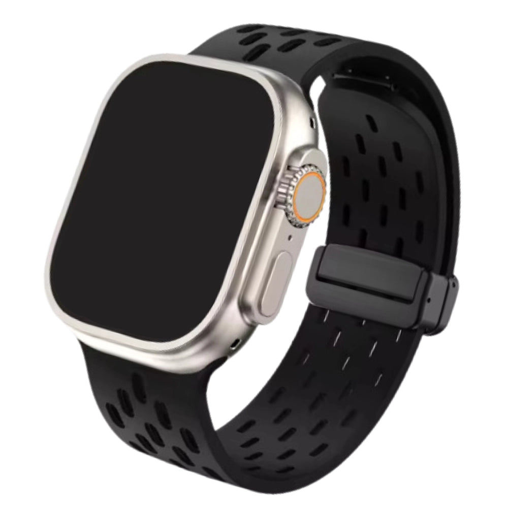 Cinturino Apple Watch in silicone a fori nero con chiusura magnetica