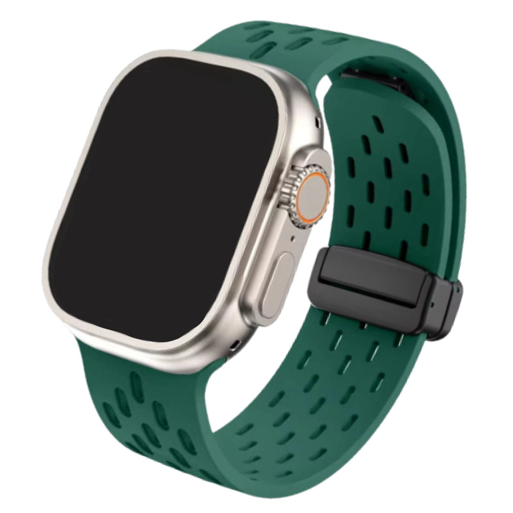 Cinturino Apple Watch in silicone a fori verde con chiusura magnetica