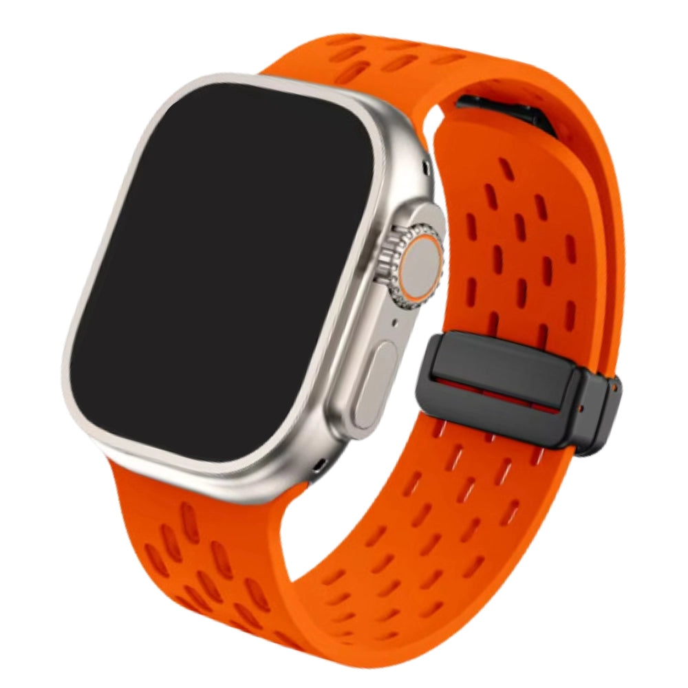 Cinturino Apple Watch in silicone a fori arancione con chiusura magnetica