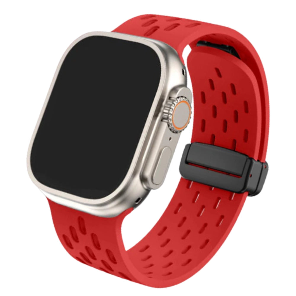 Cinturino Apple Watch in silicone a fori rosso con chiusura magnetica