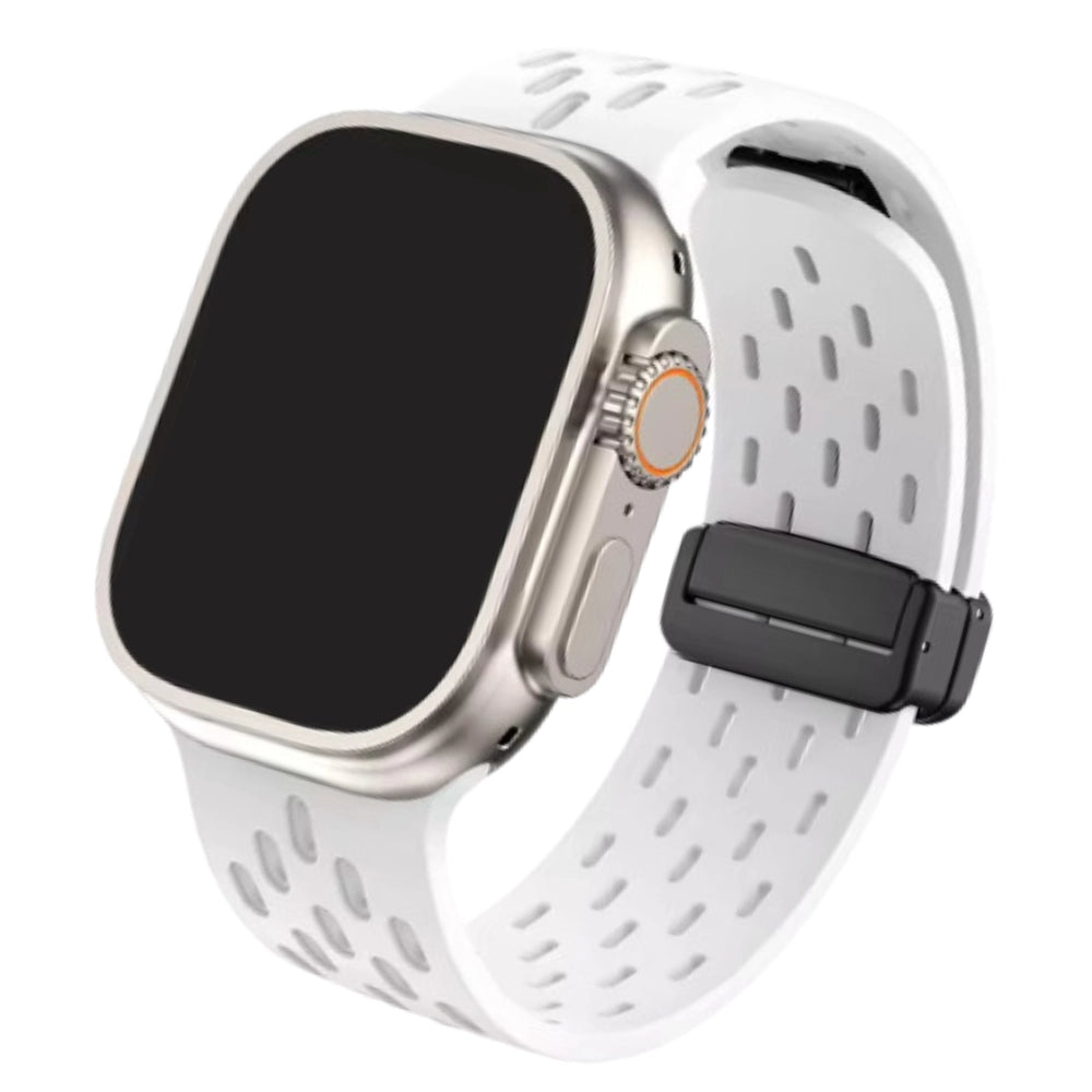 Cinturino Apple Watch in silicone a fori bianco con chiusura magnetica