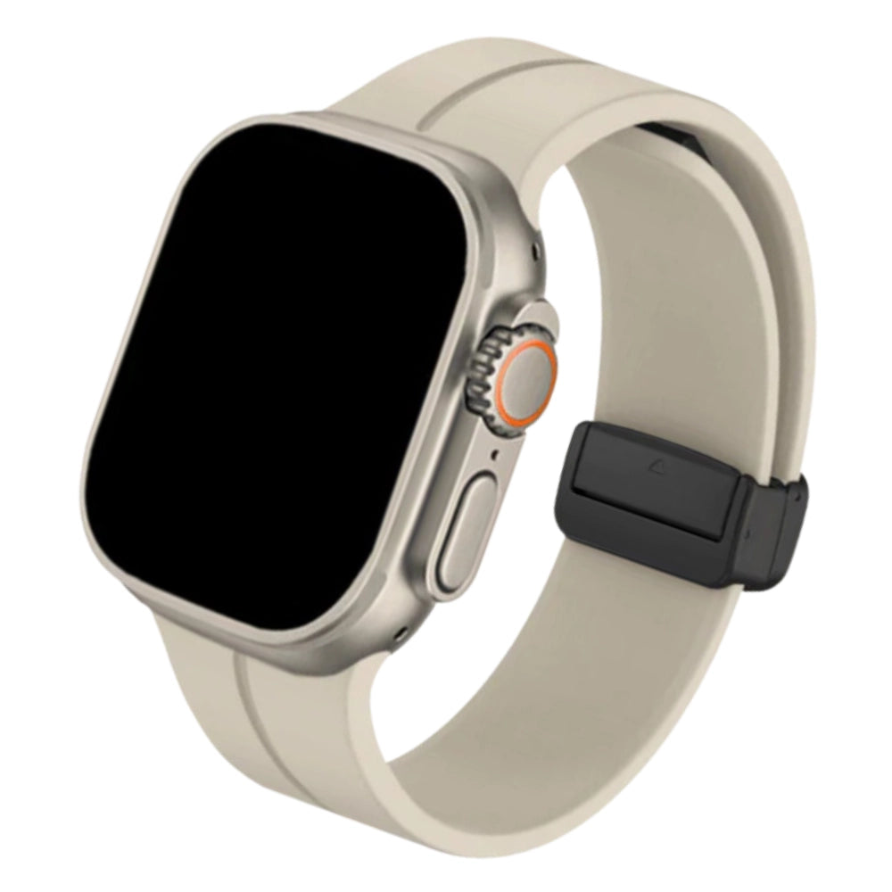 Cinturino Apple Watch in silicone color sabbia con chiusura magnetica