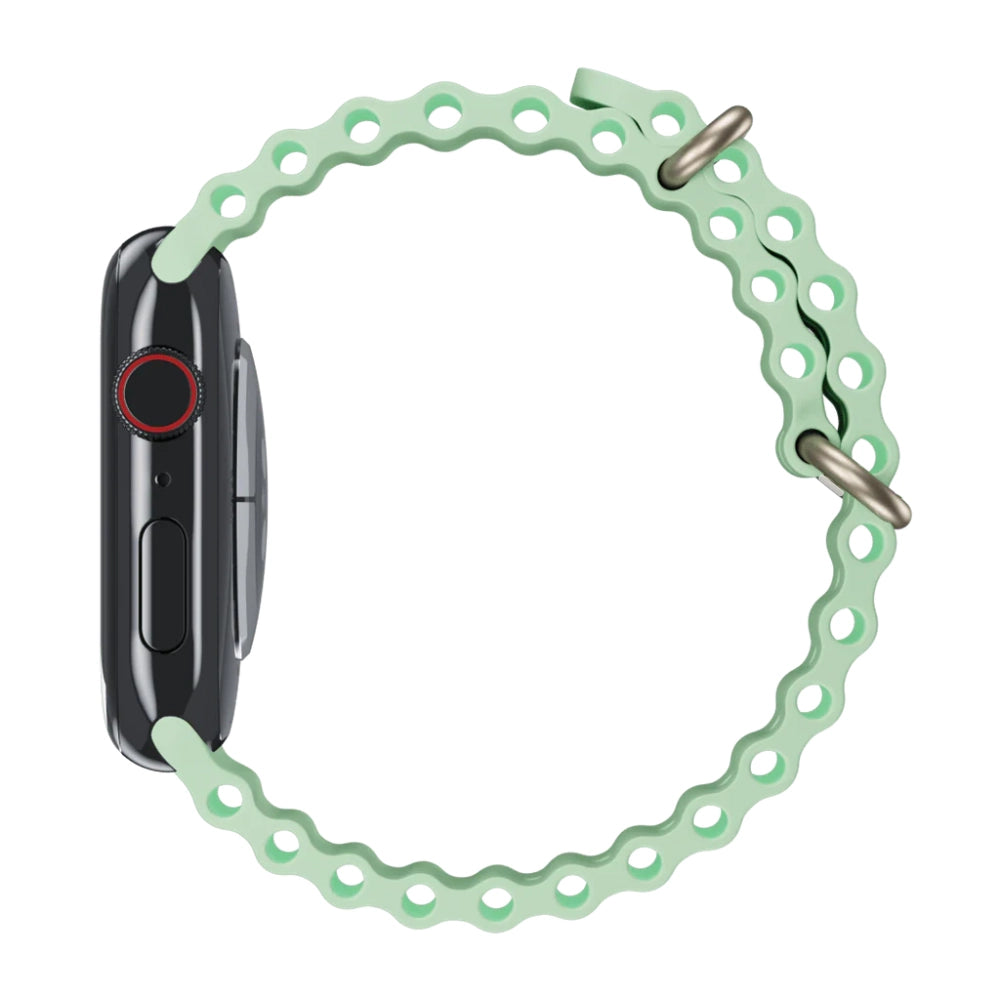 cinturino apple watch in silicone verde acqua vista laterale