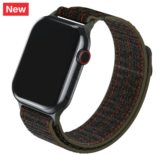 cinturino per apple watch in nylon robusto con finitura verde ed arancione