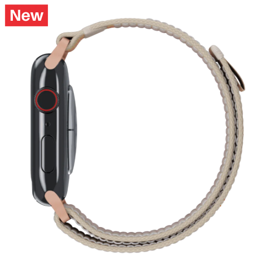 cinturino per apple watch in nylon resistente con finitura beige e rosa laterale