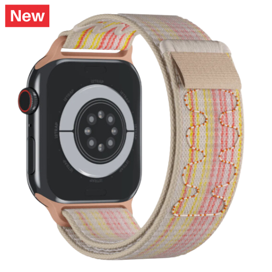 cinturino per apple watch in nylon resistente con finitura beige e rosa retro