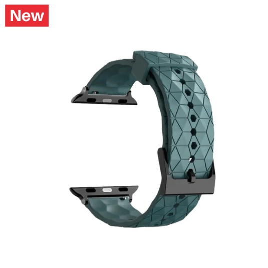 Cinturino Apple Watch in silicone a trama esagonali verde pino dettaglio
