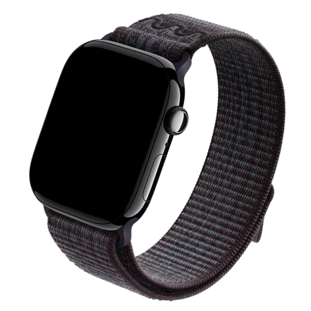 Cinturino Apple Watch in nylon con finitura resistente di colore nero e blu