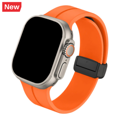 Cinturino Apple Watch in silicone arancione con chiusura magnetica