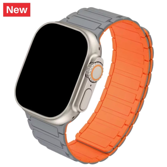 cinturino in silicone magnetico grigio ed arancione per apple watch