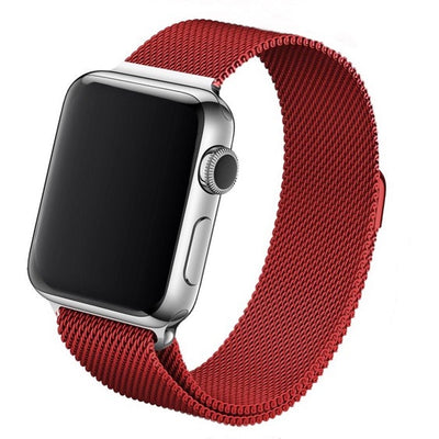 Cinturino Apple Watch in acciaio rosso con finitura in maglia milanese