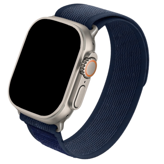 Cinturino Apple Watch in Nylon Trail blue con linguetta arancione