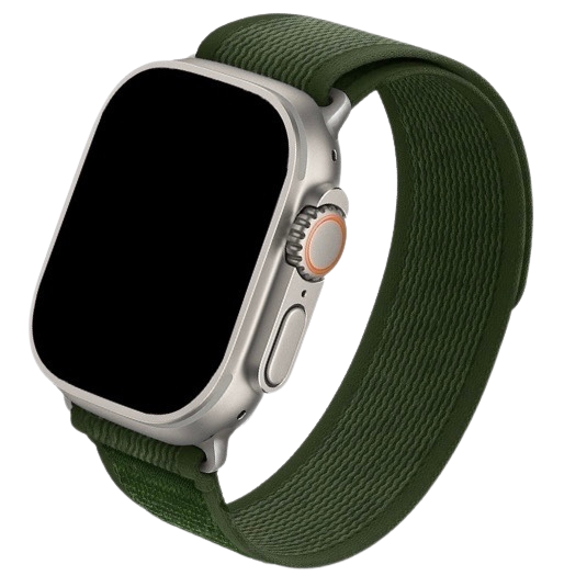 Cinturino Apple Watch in Nylon Trail verde con linguetta arancione