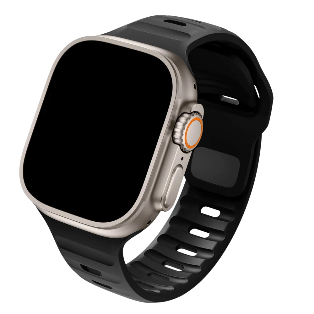 Cinturino Apple Watch in Silicone sportivo Nero su cassa in titanio