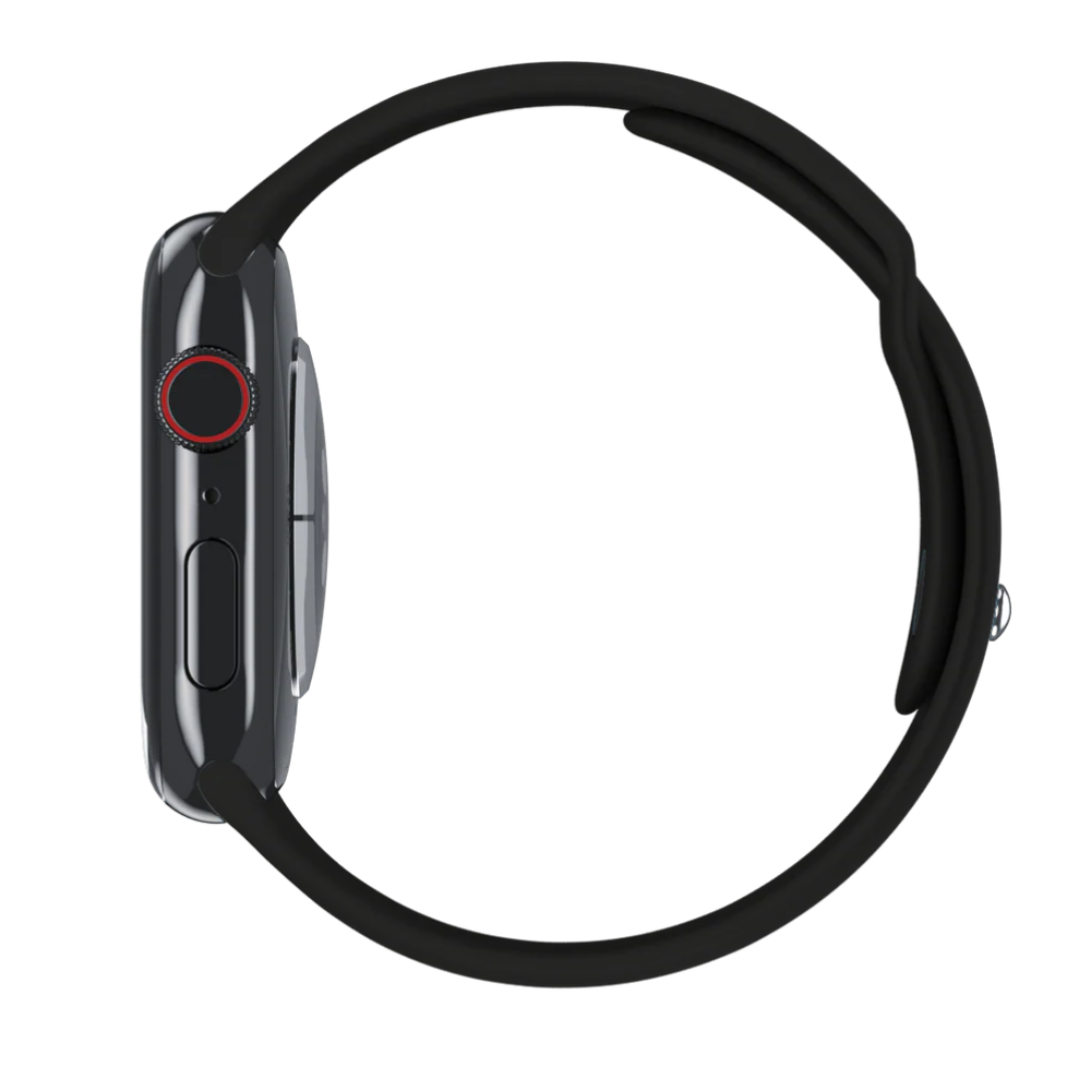 cinturino in silicone nero compatibile Apple Watch 46mm vista laterale