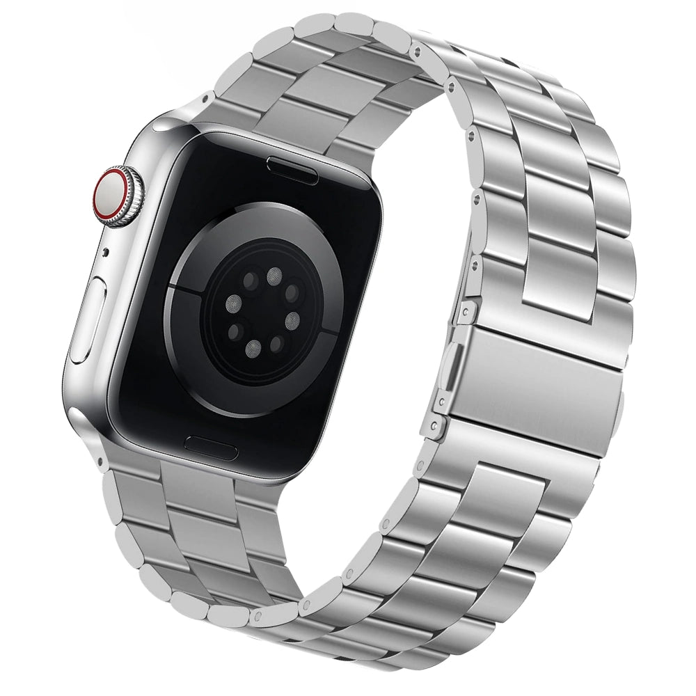 Cinturino Apple Watch in acciaio a maglie colore argento vista laterale