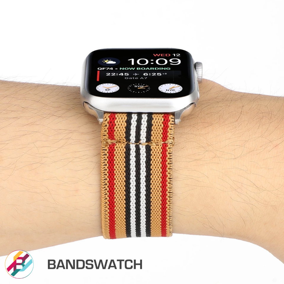 Cinturino Apple Watch in nylon elastico beige vista mano