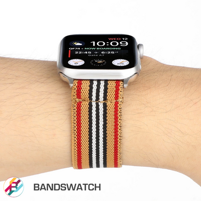 Cinturino Apple Watch in nylon elastico beige vista mano
