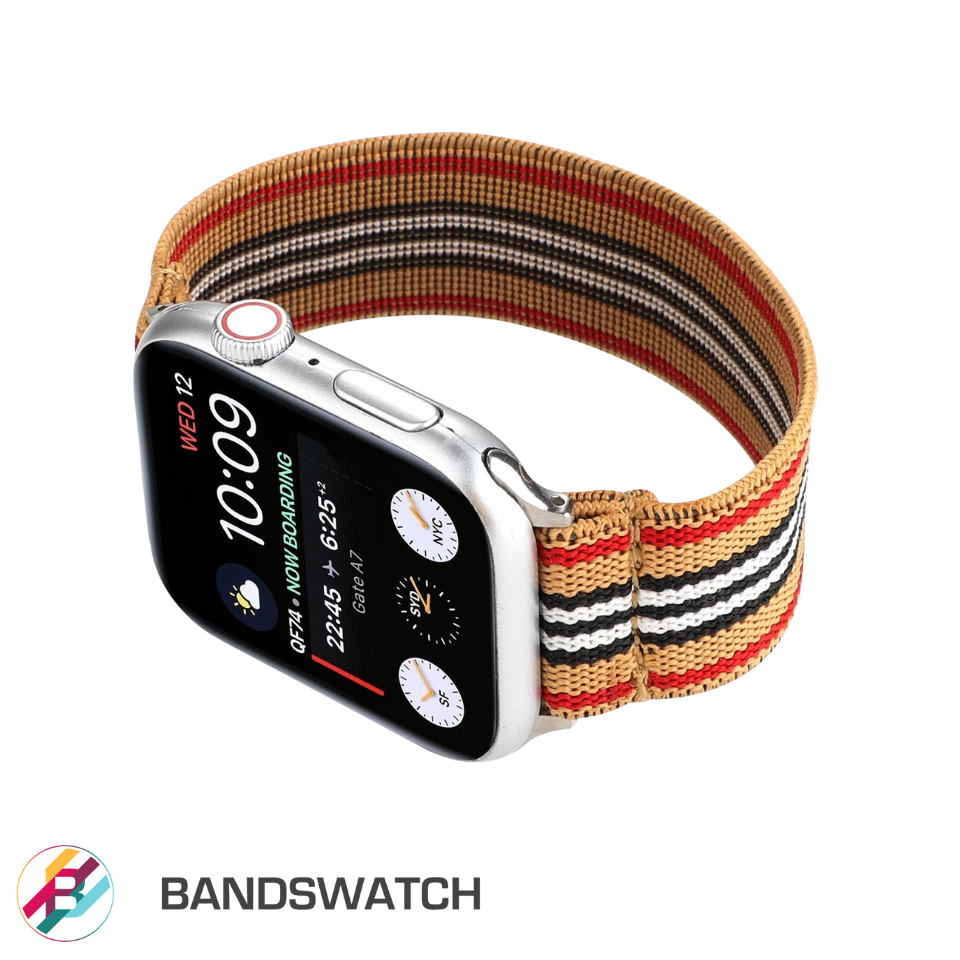 Cinturino Apple Watch in nylon elastico beige dettaglio 2