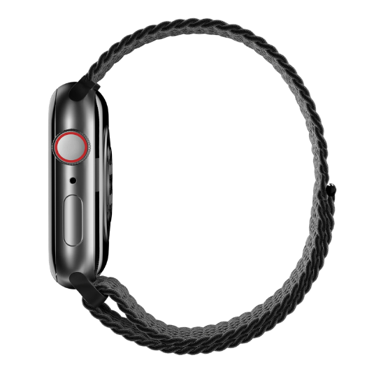 Cinturino Apple Watch in nylon intrecciato nero con chiusura a strappo lato
