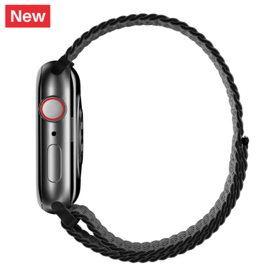 Cinturino Apple Watch in nylon intrecciato nero con chiusura a strappo lato