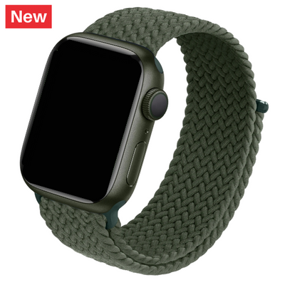 Cinturino Apple Watch in nylon intrecciato verde militare con chiusura a strappo