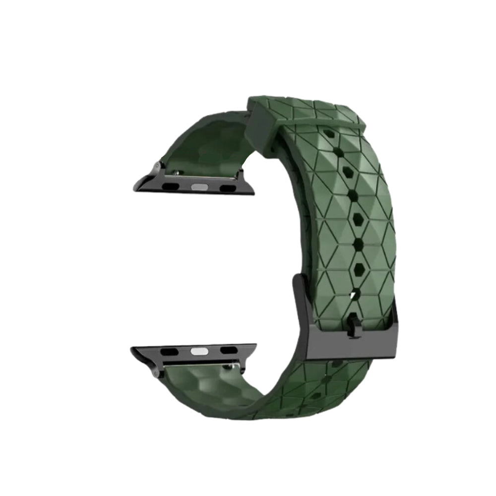 Cinturino Apple Watch in silicone a trama esagonali verde militare dettaglio