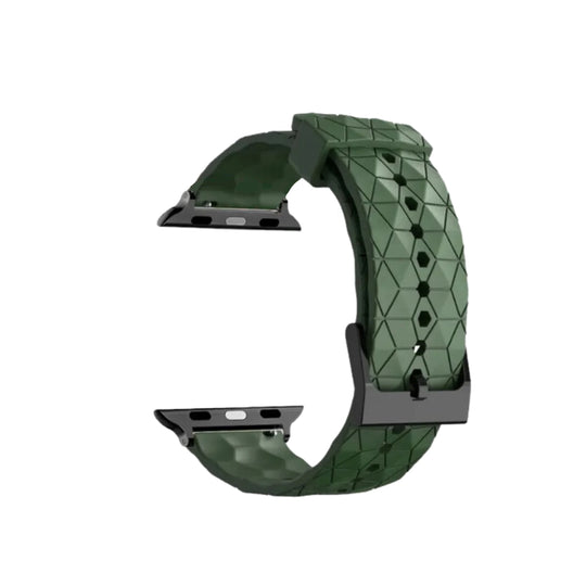 Cinturino Apple Watch in silicone a trama esagonali verde militare dettaglio