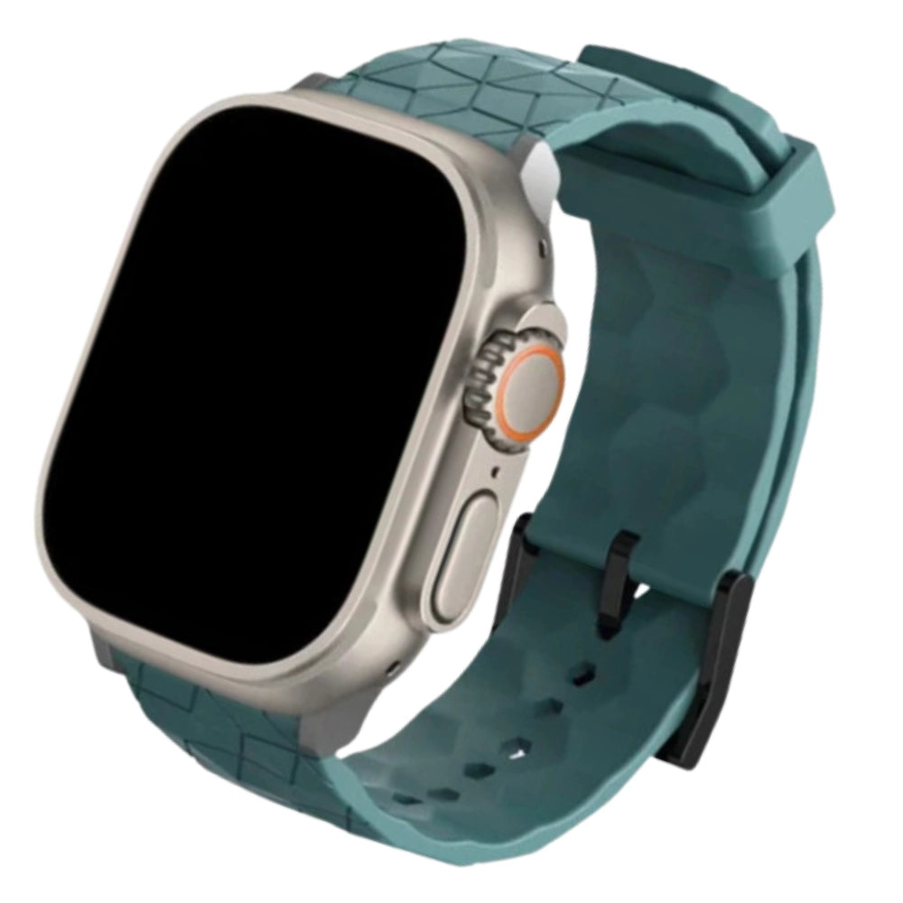 Cinturino Apple Watch in silicone a trama esagonali verde pino dettaglio