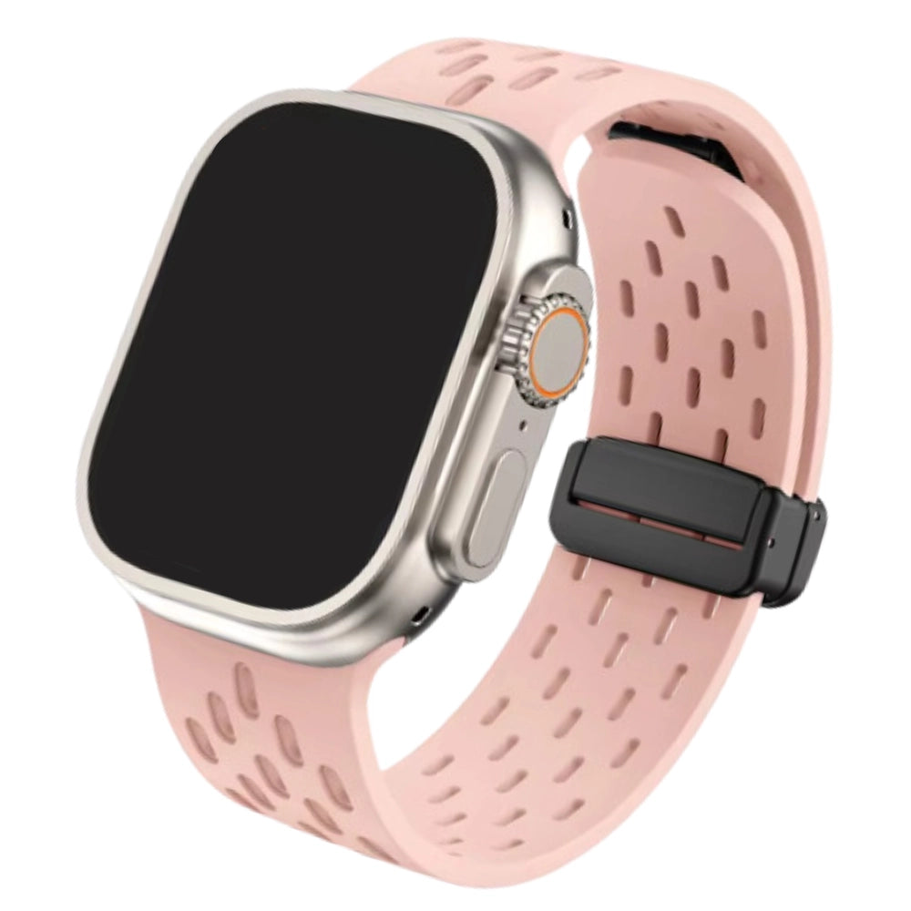 Cinturino Apple Watch in silicone a fori rosa con chiusura magnetica

