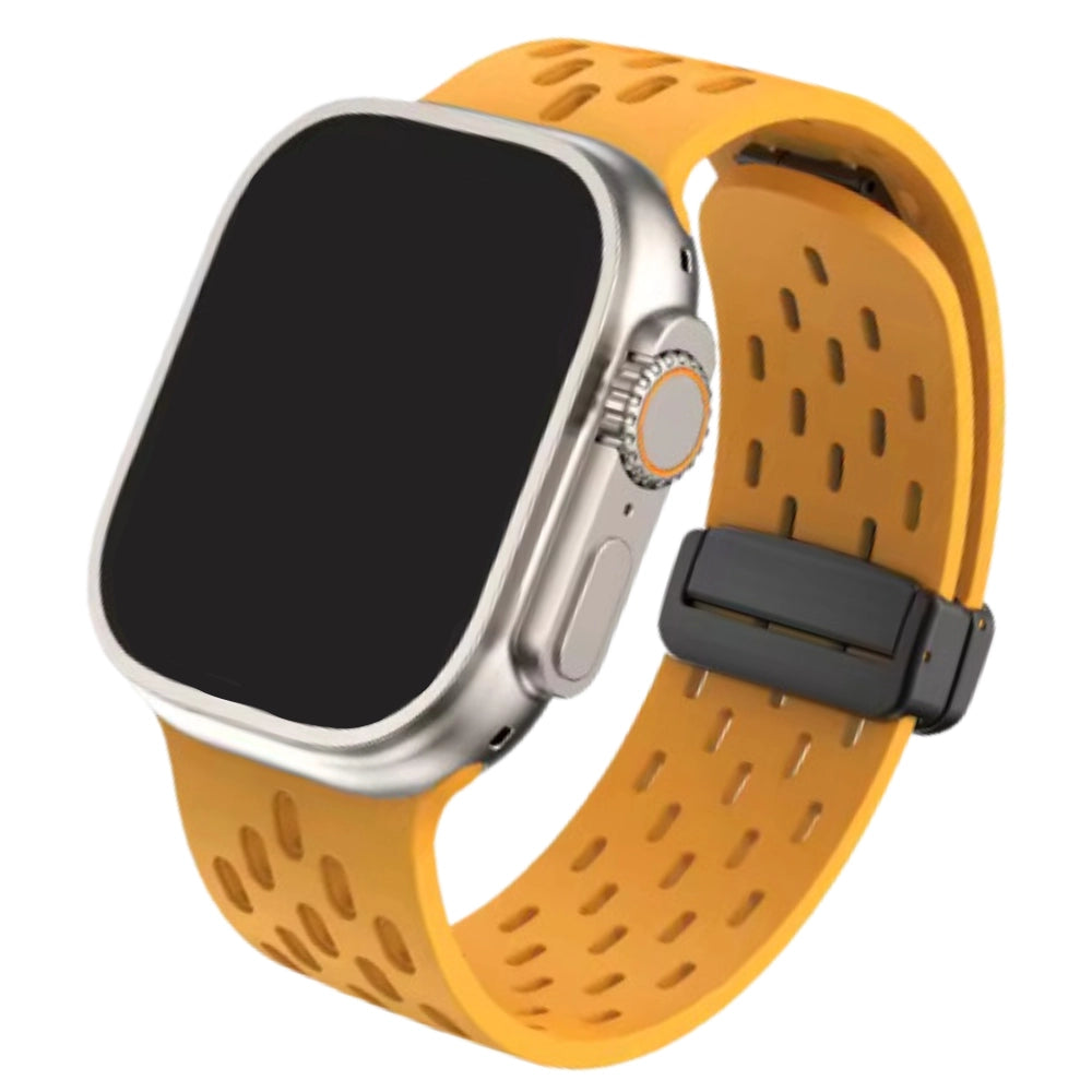 Cinturino Apple Watch in silicone a fori giallo con chiusura magnetica
