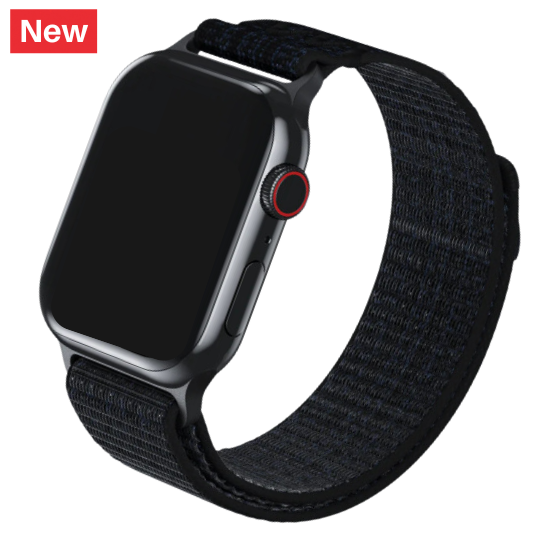 Cinturino Apple Watch in nylon con finitura resistente di colore nero e blu