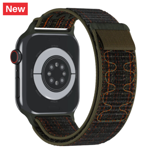 cinturino per apple watch in nylon robusto con finitura verde ed arancione retro