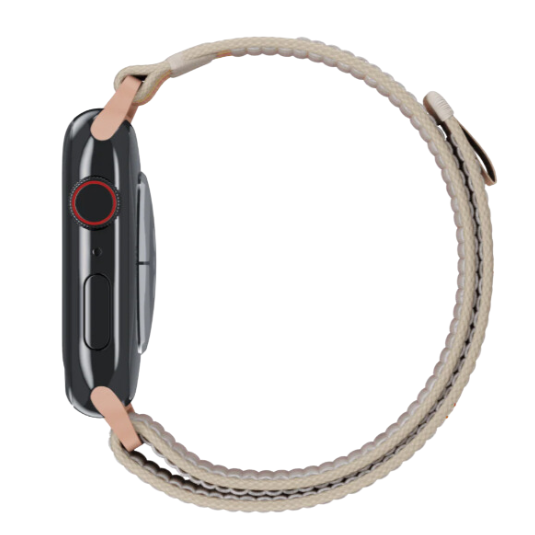 cinturino per apple watch in nylon resistente con finitura beige e rosa laterale