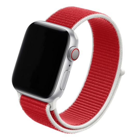 Cinturino Apple Watch in Nylon rosso e contorni in bianco