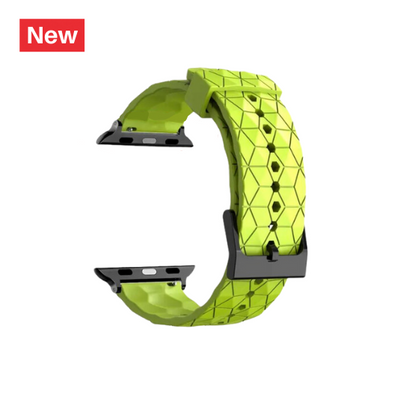 Cinturino Apple Watch in silicone a trama esagonali giallo fluo dettaglio