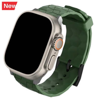 Cinturino Apple Watch in silicone a trama esagonali verde militare