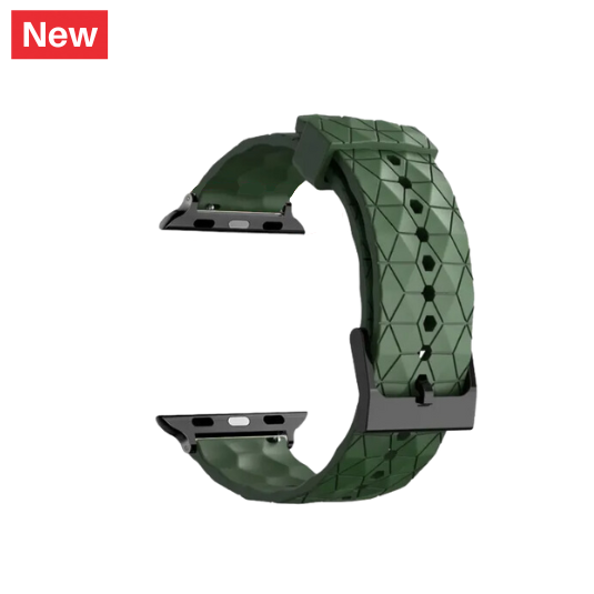 Cinturino Apple Watch in silicone a trama esagonali verde militare dettaglio