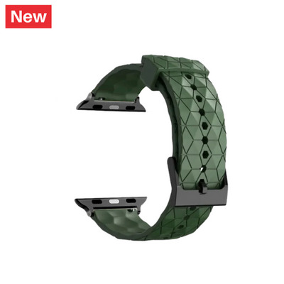 Cinturino Apple Watch in silicone a trama esagonali verde militare dettaglio