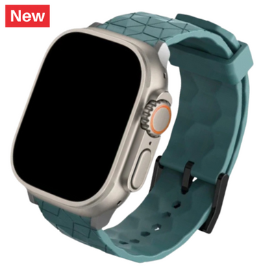 Cinturino Apple Watch in silicone a trama esagonali verde pino dettaglio